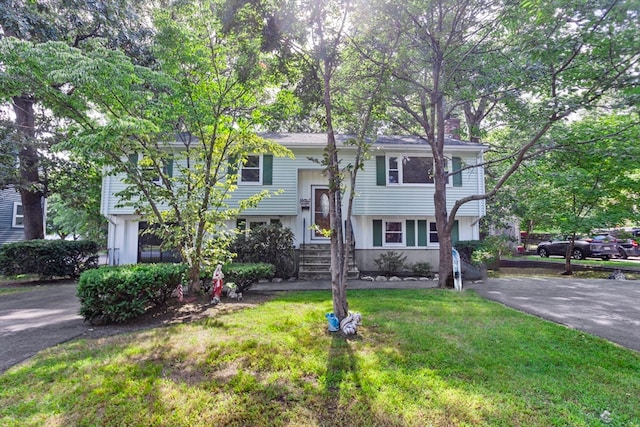 raised ranch with a front lawn