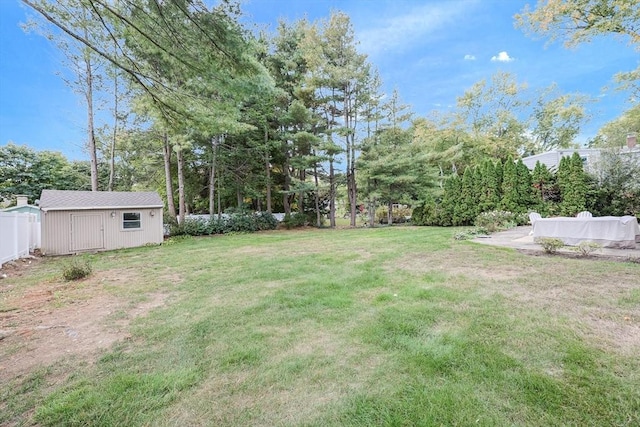 view of yard with a shed