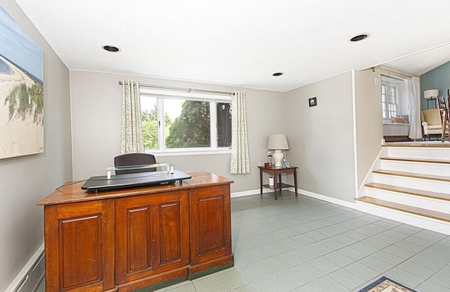 12 Crosby, Webster, MA 01570 - tiled office with baseboards, recessed lighting, and baseboard heating
