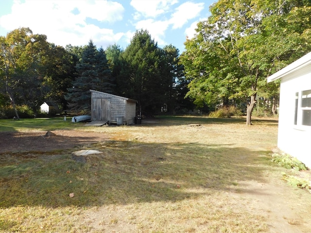 view of yard with a storage shed