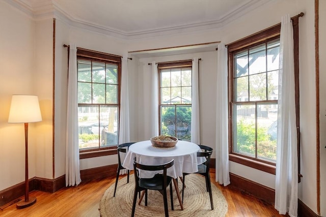 140 Highland Ave Unit 1, Somerville, MA 02143 - dining area with healthy amount of natural light, crown molding, baseboards, and light wood finished floors