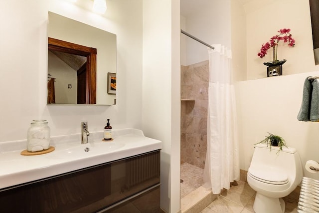 140 Highland Ave Unit 1, Somerville, MA 02143 - full bath featuring toilet, vanity, a shower stall, and tile patterned floors