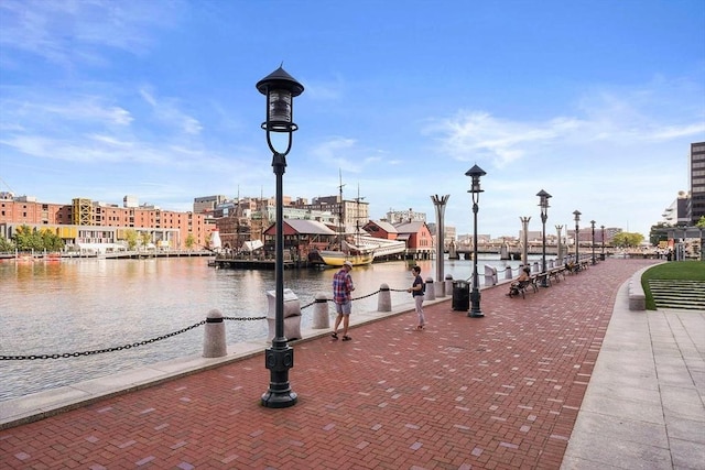 view of dock featuring a water view