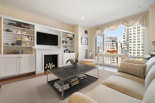 living room with hardwood / wood-style floors