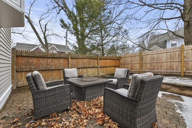 view of patio / terrace with a fenced backyard and an outdoor hangout area