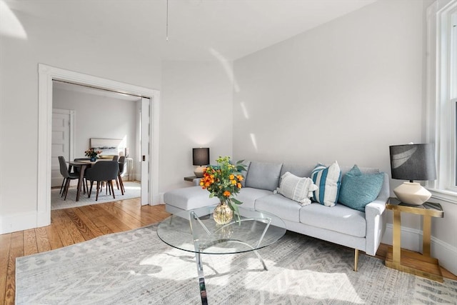 living room with baseboards and hardwood / wood-style flooring