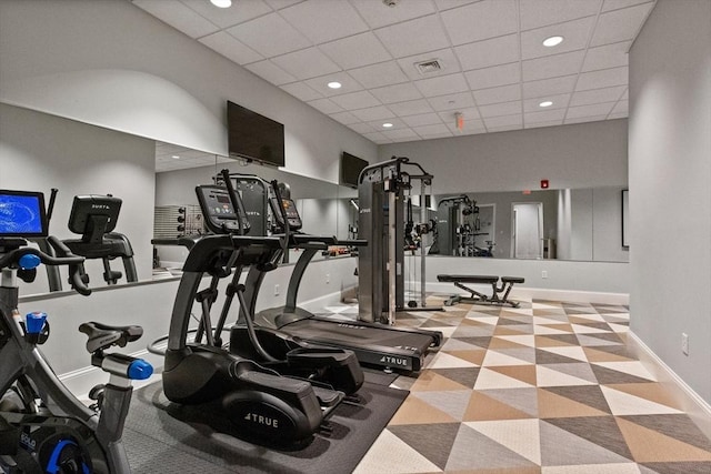 8 Sanborn St Unit 2012, Reading, MA 01867 - exercise room with baseboards, a paneled ceiling, and recessed lighting