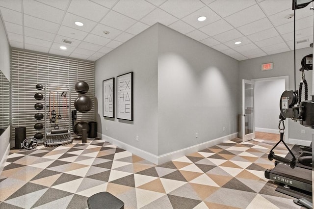 8 Sanborn St Unit 2012, Reading, MA 01867 - exercise area with baseboards, a paneled ceiling, and recessed lighting