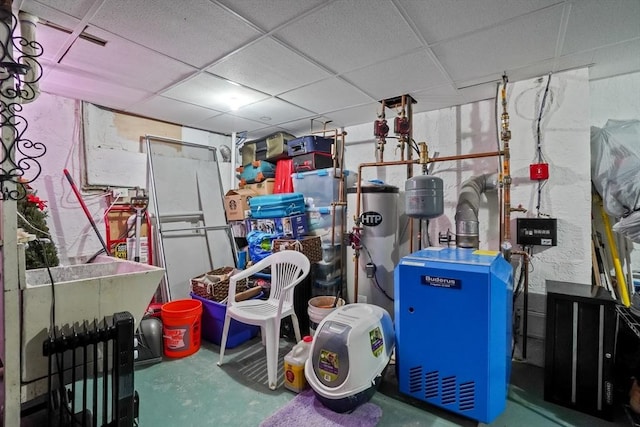 interior space with a heating unit and water heater