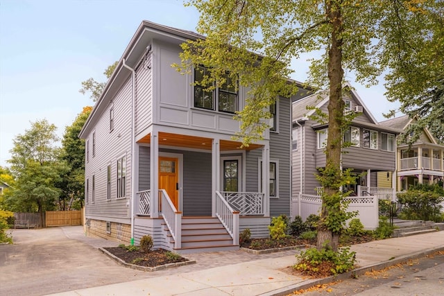 view of front of property featuring covered porch