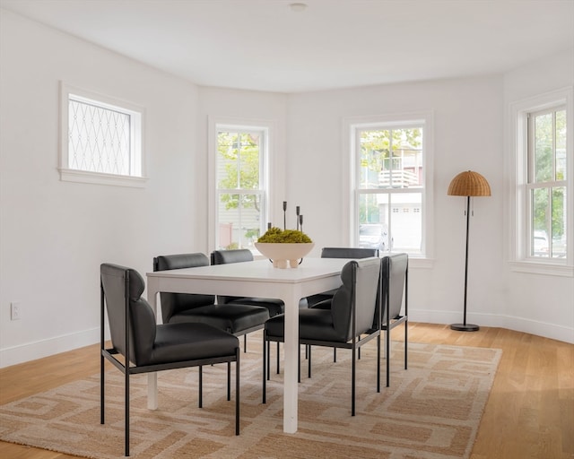 dining room with light wood-type flooring and a wealth of natural light