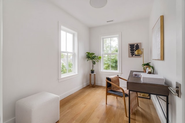 office area featuring light hardwood / wood-style floors