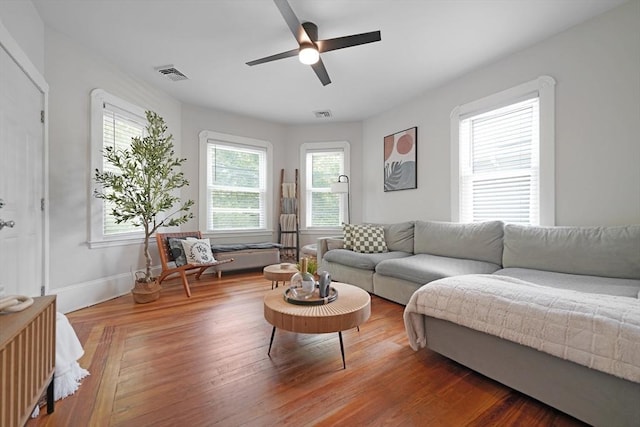 180 Irvington St, New Bedford, MA 02745 - living room featuring ceiling fan, baseboards, and wood finished floors
