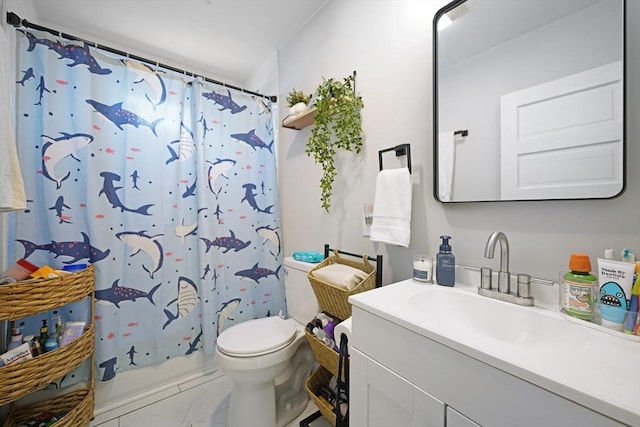 180 Irvington St, New Bedford, MA 02745 - full bath featuring vanity, marble look tiles, and toilet