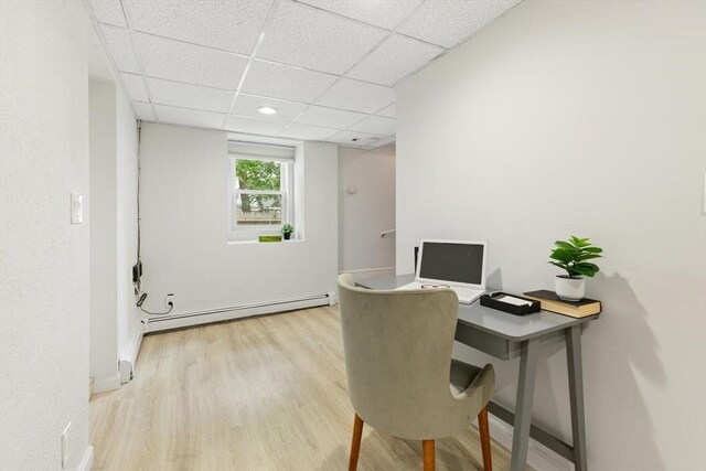 11 Williams St, Arlington, MA 02476 - office featuring baseboard heating, a drop ceiling, and wood finished floors