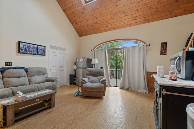 161 Old Farm Rd, Leominster, MA 01453 - living area featuring high vaulted ceiling, light wood-type flooring, and wood ceiling
