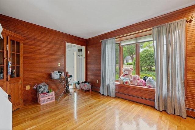 161 Old Farm Rd, Leominster, MA 01453 - interior space with wood finished floors, wooden walls, and baseboard heating