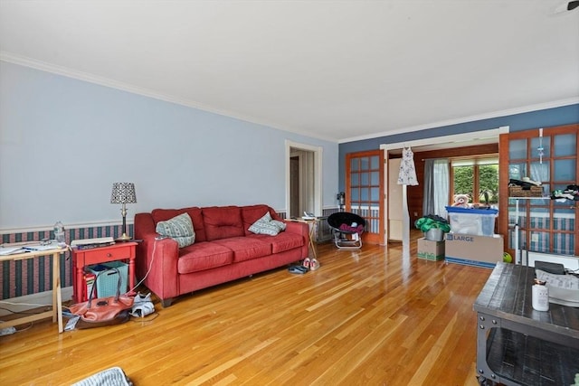 161 Old Farm Rd, Leominster, MA 01453 - living room with french doors, wood finished floors, and crown molding