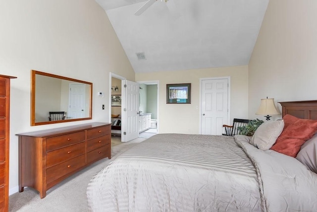 19 Miele Rd, Marlborough, MA 01752 - bedroom with light colored carpet, ensuite bath, high vaulted ceiling, and ceiling fan