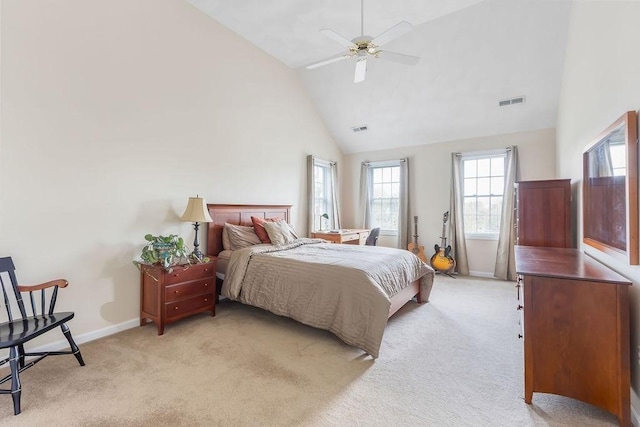 19 Miele Rd, Marlborough, MA 01752 - bedroom with light colored carpet, baseboards, high vaulted ceiling, and a ceiling fan