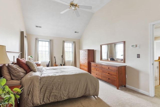 19 Miele Rd, Marlborough, MA 01752 - bedroom featuring light carpet, high vaulted ceiling, baseboards, and a ceiling fan