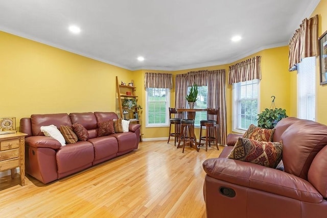 19 Miele Rd, Marlborough, MA 01752 - living area with ornamental molding, light wood finished floors, recessed lighting, and baseboards