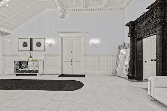 17 Gloucester St Unit A, Boston, MA 02115 - common area with a high ceiling, ornamental molding, and a wainscoted wall