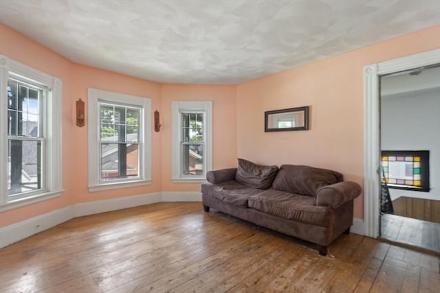 living room with light wood-style flooring and baseboards