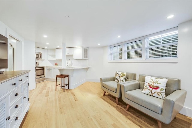 living room featuring light hardwood / wood-style floors and sink