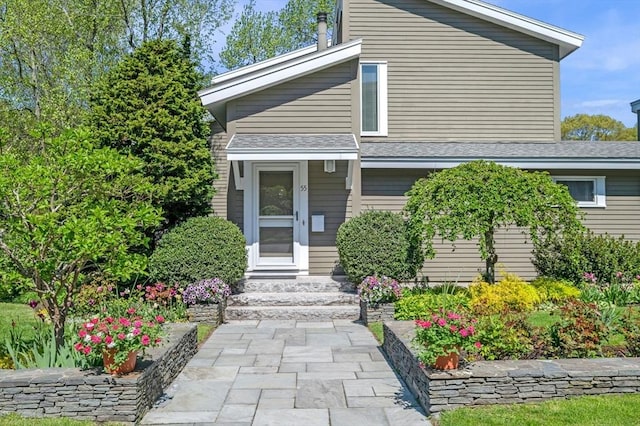 view of front facade with a shingled roof