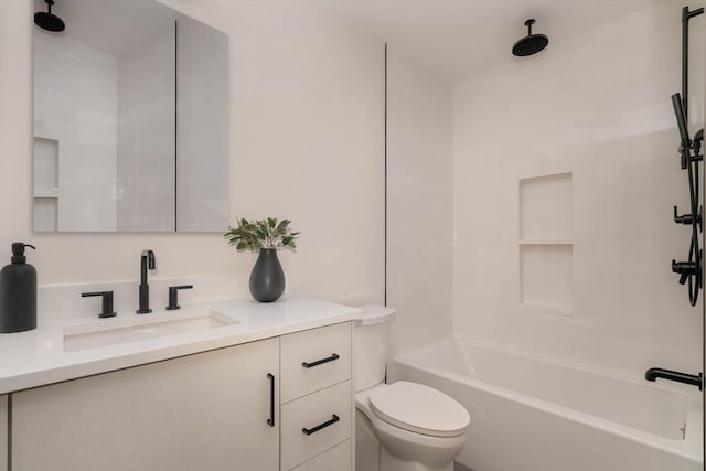 full bathroom with vanity, toilet, and bathing tub / shower combination