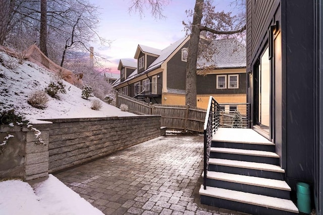 view of snow covered patio