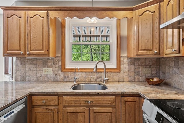 kitchen featuring a sink, stainless steel appliances, and backsplash