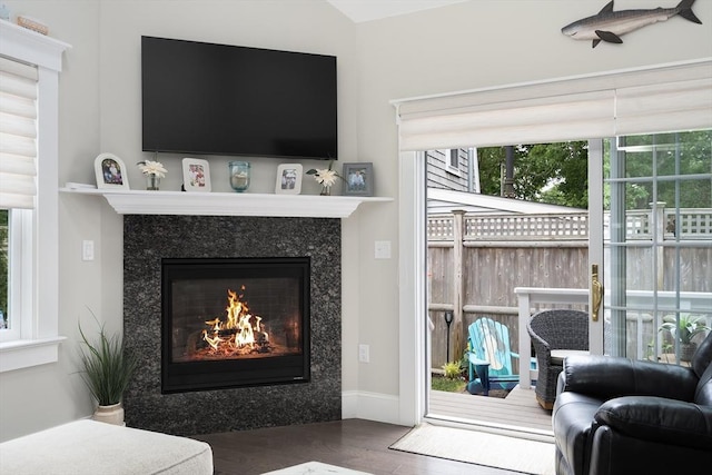 675 Main St Unit C1, Barnstable, MA 02635 - living room featuring wood finished floors and a high end fireplace