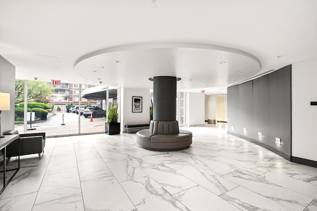 building lobby featuring expansive windows
