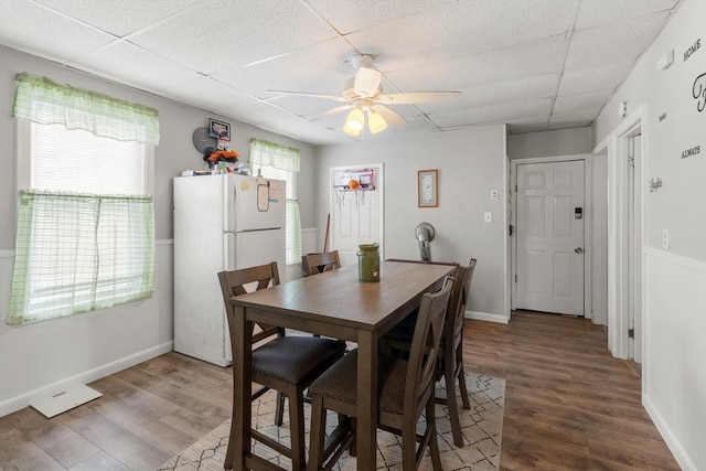 843 Stafford Rd, Fall River, MA 02721 - dining area with ceiling fan, wood finished floors, and a paneled ceiling