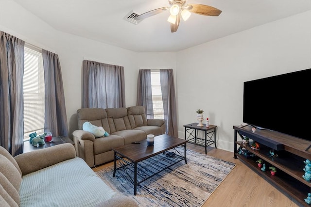843 Stafford Rd, Fall River, MA 02721 - living room featuring a ceiling fan and wood finished floors
