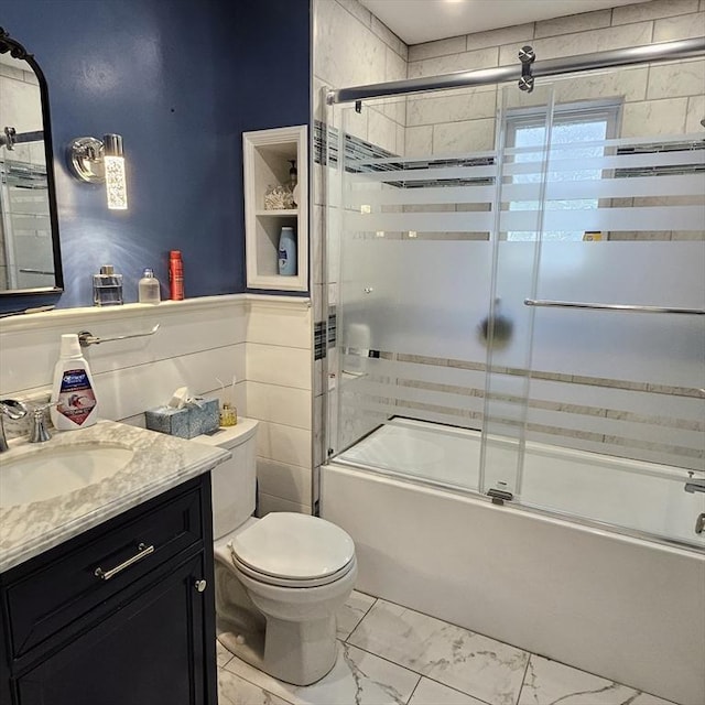 5 Ethel St, Blackstone, MA 01504 - full bathroom with vanity, enclosed tub / shower combo, marble finish flooring, and toilet