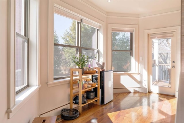 sunroom / solarium with a wealth of natural light and baseboard heating