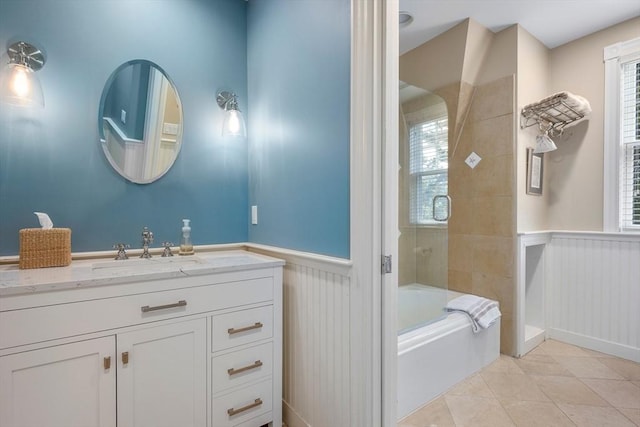 21 N Rd, Harwich, MA 02671 - full bathroom featuring wainscoting, tile patterned flooring, a shower, and a bathtub