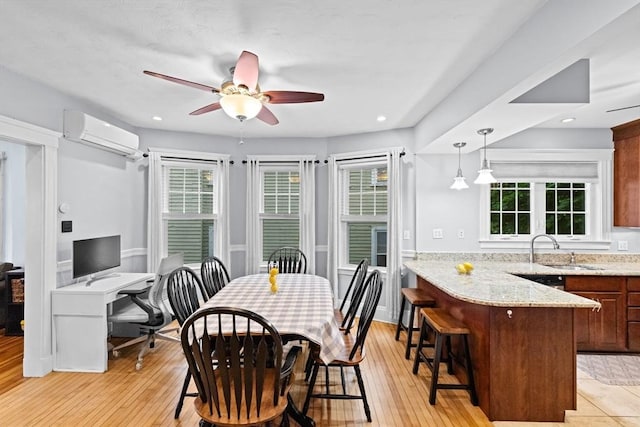 26 N Munroe Ter Unit 1, Boston, MA 02122 - dining space featuring ceiling fan, an AC wall unit, light wood-style floors, and recessed lighting