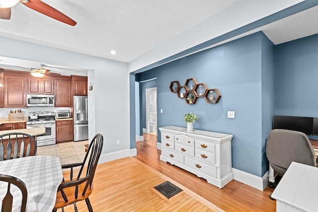 26 N Munroe Ter Unit 1, Boston, MA 02122 - dining area with ceiling fan, light wood-style flooring, baseboards, recessed lighting, and a desk