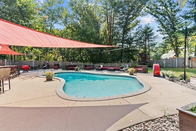 view of swimming pool with a patio area