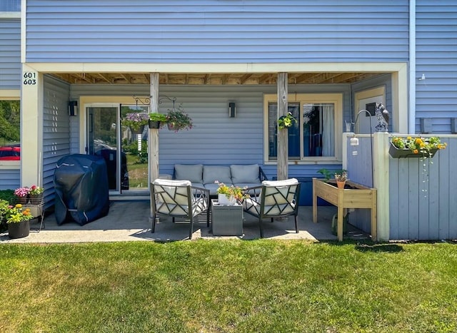 view of patio featuring an outdoor living space and area for grilling