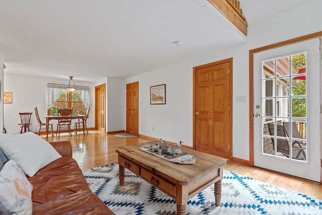 living room with a healthy amount of sunlight and light wood-type flooring