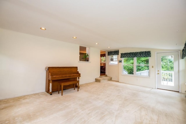 46 Plum St, Hamilton, MA 01982 - living area with recessed lighting, light colored carpet, and vaulted ceiling