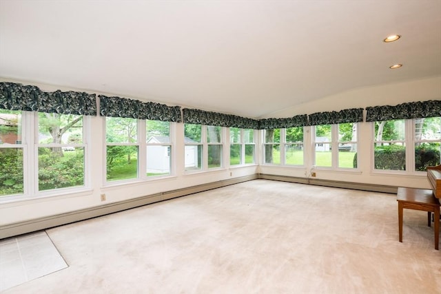 46 Plum St, Hamilton, MA 01982 - unfurnished sunroom featuring plenty of natural light, lofted ceiling, recessed lighting, and baseboard heating