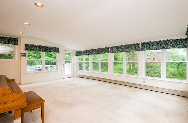 46 Plum St, Hamilton, MA 01982 - unfurnished sunroom featuring baseboard heating and lofted ceiling