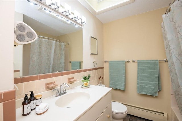 46 Plum St, Hamilton, MA 01982 - full bath with a baseboard radiator, vanity, and a shower with curtain
