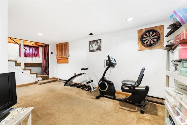 57 Taft St, Medford, MA 02155 - exercise room featuring carpet floors, baseboards, and recessed lighting
